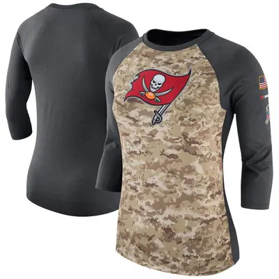 Women's Tampa Bay Buccaneers Salute to Service 2017 Three-Quarter Raglan Sleeve T-Shirt - Camo/Charcoal Legend